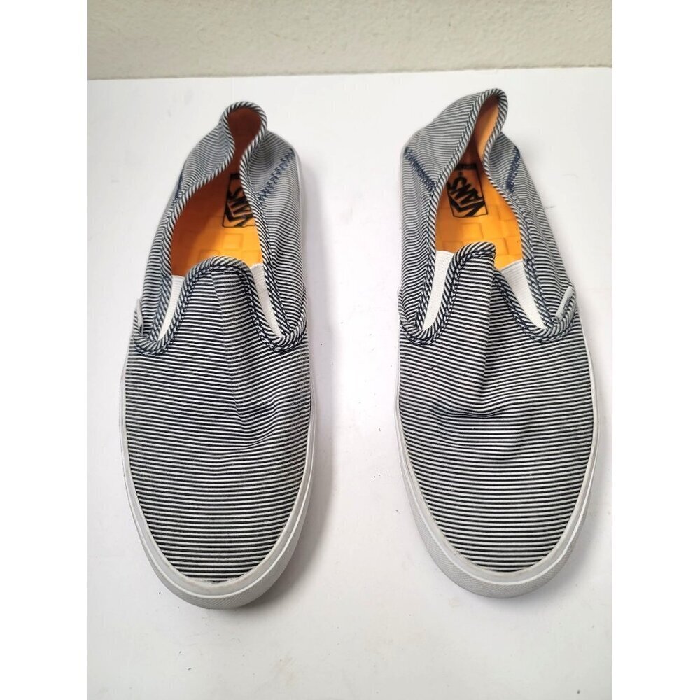 Vans Women's 9‎ Slip-On Sneakers Blue & White Striped Canvas Vacations Festival